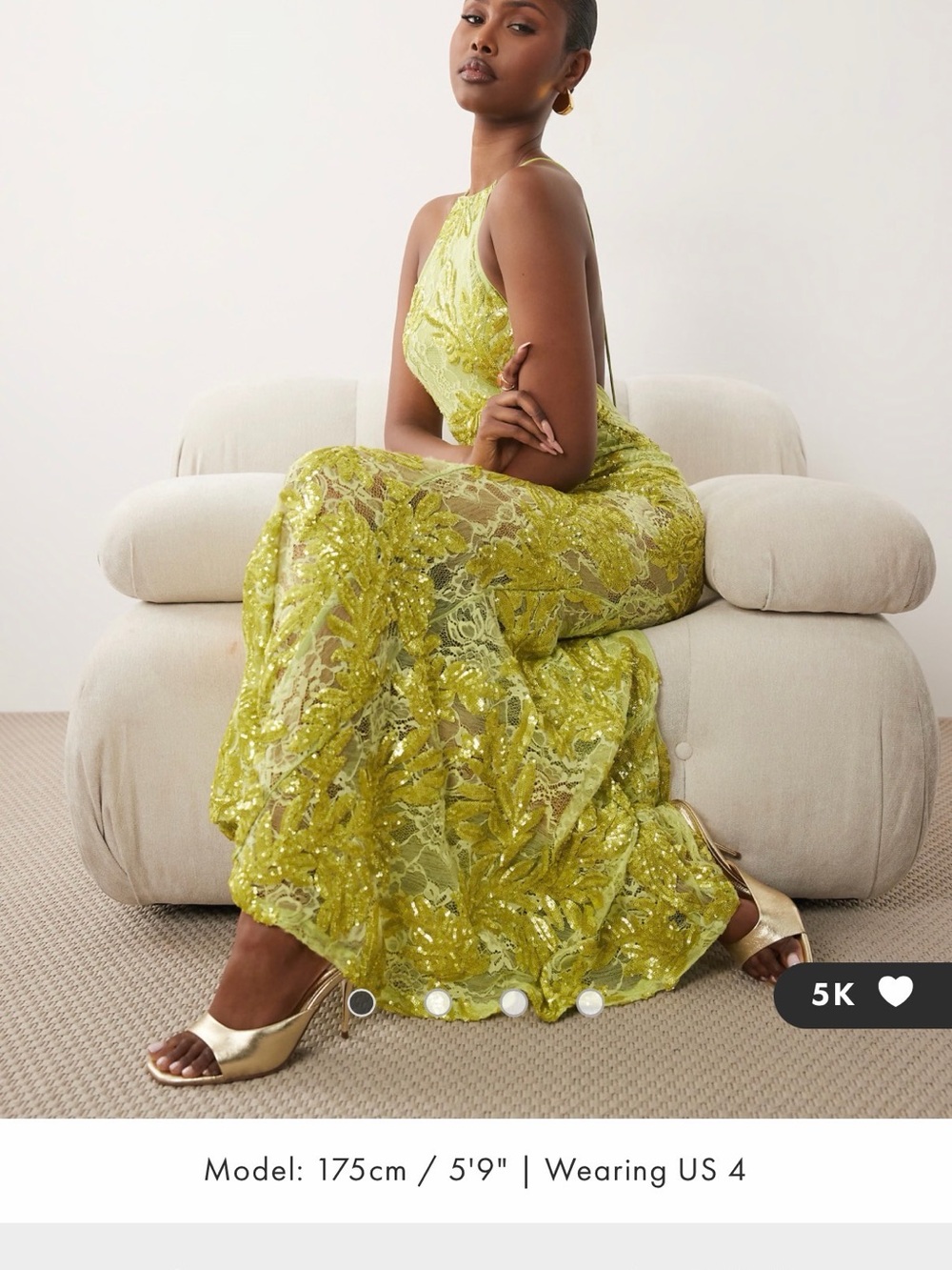 ASOS Lime Green Lace Sequin Halter Gown